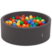 KiddyMoon Baby Foam Ball Pit with Balls ∅ 7cm / 2.75in Made in EU, dark grey:yellow/green/blue/red/orange, 90 x 30 cm / 300 Balls