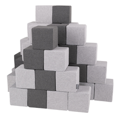 KiddyMoon Soft Foam Building Blocks for Babies & Toddlers, Washable Cotton Zip Cover, 14cm Cubes, Sensory Toy, cubes:dark grey-light grey, 48 Pieces