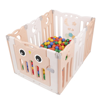 Playpen Box Foldable for Children with Plastic Colourful Balls, white-pink:yellow/green/blue/red/orange, 6 + 2 Panels/100 Balls