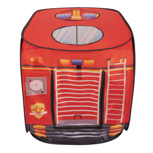 Playhouse Tent Set Fireman Fire Engine And Fire Station Indoor Outdoor Foldable Adventure Toy For Kids Boys Girls Group Activity Pretend Play, red: grey/yellow/red, 300 balls