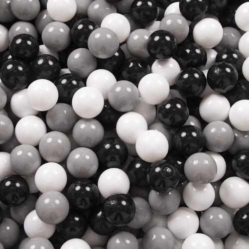 KiddyMoon Baby Foam Ball Pit with Balls ∅ 7cm / 2.75in Made in EU, light grey:white/black/grey, 90 x 30 cm / 300 Balls