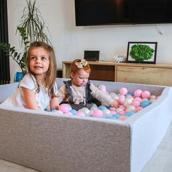 KiddyMoon Soft Ball Pit Square  ∅ 7Cm / 2.75In For Kids, Foam Ball Pool Baby Playballs Children, Made In The EU, light grey:babyblue-powder pink-pearl, 120x30cm/200 balls