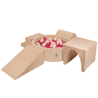 KiddyMoon Foam Playground Velvet for Kids with Round Ball pit ( ∅ 7cm/2.75In) Soft Obstacles Course and Ball Pool, Certified Made In The EU, Sand beige: pastel beige/powder pink/pearl/dark pink, Ballpit (200 Balls) + Version 3