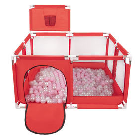 square play pen filled with plastic balls basketball, Red:light pink/pearl/transparent, 100 balls