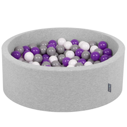 KiddyMoon Baby Foam Ball Pit with Balls ∅ 7cm / 2.75in Made in EU, light grey:white/grey/purple, 90x30cm/300 balls