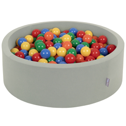 KiddyMoon Foam Ball Pit with Balls for Babies and Toddlers, Soft Sensory Play, Durable Removable Cover, Safe, sage: yellow/green/blue/red/orange, 90 x 30 cm / 200 Balls
