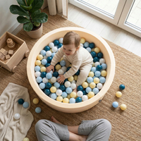 KiddyMoon Foam Ball Pit with Balls for Babies and Toddlers, Soft Sensory Play, Durable Removable Cover, Safe, butter: green grey/pastel yellow/brown/white, 90 x 30 cm / 300 Balls