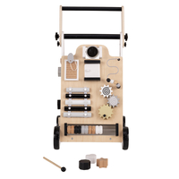 KiddyMoon Wooden Walker for Babies and Toddlers Push-Along WK-001, Black - White, Adjustable Handle