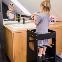 KiddyMoon Kitchen Helper For Kids Step Stool Learning Tower for Children Learning Chair Adjustable Height Level Montessori Furniture, Babies Kitchen Gadgets, ST-003, Black, 91,5x39,3x49,4