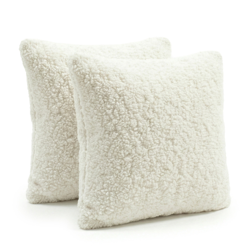 KiddyMoon Set Of Two Square Pillows Teddy Fleece Nursery Cushions, creamy, 2 Pillows