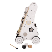 KiddyMoon Wooden Baby Walker Interactive Educational Toy for Children Multifunctional Push-Along Toy for Babies Montessori Walker for Kids Model WK-002, Black - White, Standard