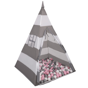 Teepee Tent for Kids Play House With Balls Indoor Outdoor Tipi, Grey-White Stripes:  White/ Grey/ Light Pink