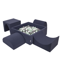 KiddyMoon Foam Playground for Kids with Square Ball pit ( ∅ 7cm/2.75In) Soft Obstacles Course and Ball Pool, Certified Made In The EU, darkblue:white/grey/mint, Ballpit (200 Balls) + Version 1