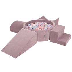 KiddyMoon Foam Playground For Kids Soft Textured Safe Blocks Baby, purple: pastel blue/perle/powder pink/white, Ballpit (300 Balls) + Version 5
