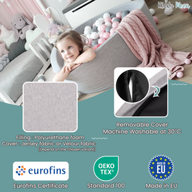 KiddyMoon Baby Foam Ball Pit with Balls ∅ 7cm / 2.75in Made in EU, dark grey:pearl/grey/transparent/light pink, 90x30cm/200 balls