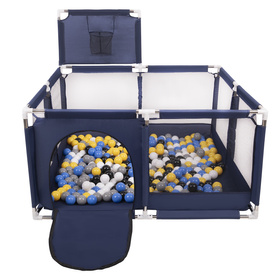 square play pen filled with plastic balls basketball, Blue:black/white/grey/blue/yellow, 100 balls