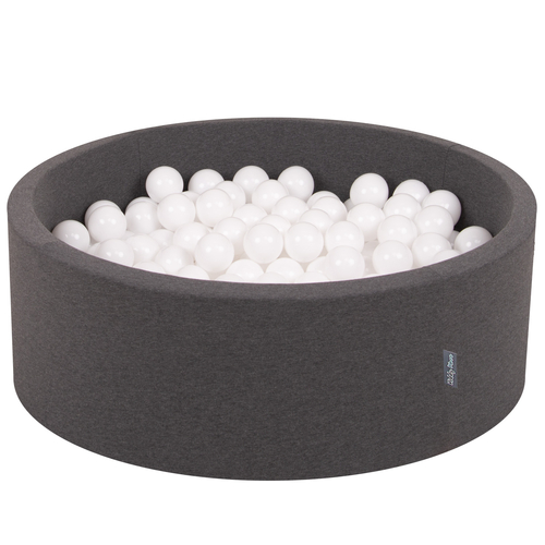 KiddyMoon Baby Foam Ball Pit with Balls ∅ 7cm / 2.75in Made in EU, dark grey:white, 90x30cm/300 balls