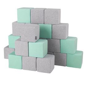 KiddyMoon Soft Foam Cubes Building Blocks 14cm for Children Multifunctional Foam Construction Montessori Toy for Babies, Certified Made in The EU, cubes:light grey-mint, 24 Pieces