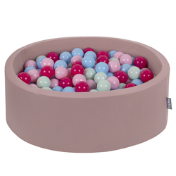 KiddyMoon Baby Foam Ball Pit with Balls ∅ 7cm / 2.75in, heather:light pink/dark pink/babyblue/mint, 90x30cm/200 balls