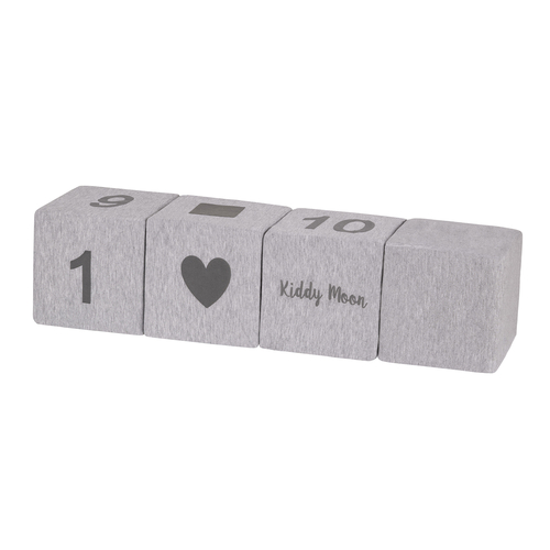 KiddyMoon Soft Foam Cubes Building Blocks 14cm for Children Multifunctional Foam Construction Montessori Toy for Babies, Certified Made in The EU, light grey-print, 4 Pieces