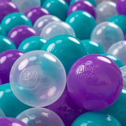KiddyMoon Soft Plastic Play Balls ∅ 7cm/2.75in Multi-colour Made in EU, turquoise/purple/transparent, 200 Balls/7cm-2.75in