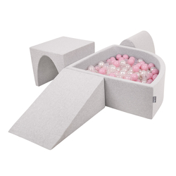 KiddyMoon Foam Playground for Kids with Quarter Angular Ballpit and Balls, lightgrey:powderpink/pearl/transparent, Ballpit (200 Balls) + Version 2