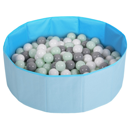 children colourfull foldable ballpit plastic balls, blue:white/grey/mint, 200 balls