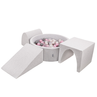 KiddyMoon Foam Playground for Kids with Round Ball pit (Balls ∅ 7cm/2.75In) Soft Obstacles Course and Ball Pool, Made In EU, lightgrey:pearl/grey/transparent/powderpink, Ballpit (300 Balls) + Version 2