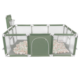 Baby Playpen Big Size Playground with Plastic Balls for Kids, green:pastel beige/white/mint, 100 balls