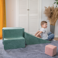KiddyMoon Foam Playground Velvet for Kids with Round Ball pit ( ∅ 7cm/2.75In) Soft Obstacles Course and Ball Pool, Certified Made In The EU, Sand beige: dark turquoise/pastel beige/green/gray/salmon, Ballpit (200 Balls) + Wedge