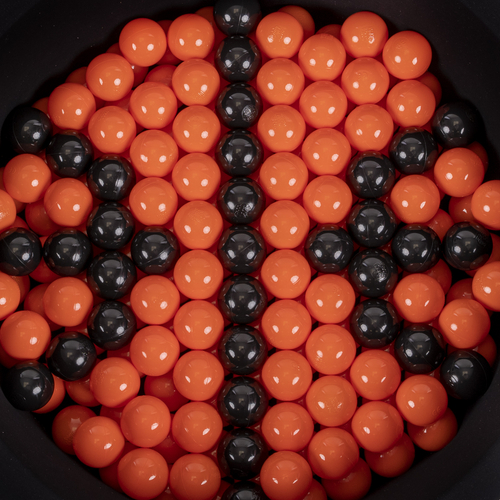 KiddyMoon Soft Plastic Play Balls ∅ 7cm/2.75in Multi-colour Made in EU, black/orange, 100 Balls/7cm-2.75in