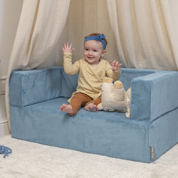 KiddyMoon Modular Foam Sofa for Children's with Balls Lightweight Sofa For Kids Room Comfortable Space-Saving with Storage Room Fabric Safe and Fun for Kids, blue, Sofa