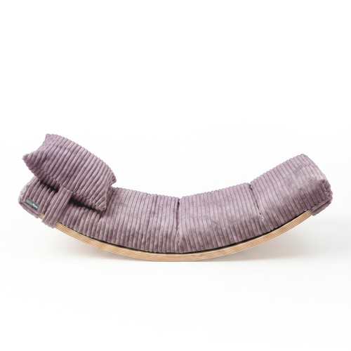 KiddyMoon Balance Board for Kids with Mattress and Pillow Wooden Sensory Wobble Board, natural/purple, Balance Board/Mattress/Pillow