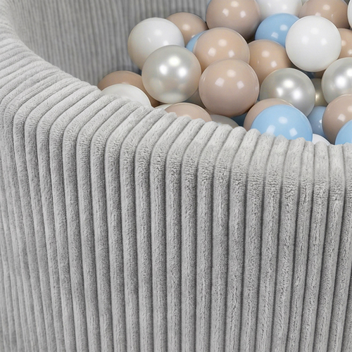 KiddyMoon Ball Pit for Baby and Toddler, Soft Play Ball Pit, 90 x 30 cm with 200 Balls, Soft Foam Ball Pool, Ribbed Washable Cover, Light Grey: Pastel Beige/Pastel Blue/White/Pearl, 90 x 30 cm / 200 Balls