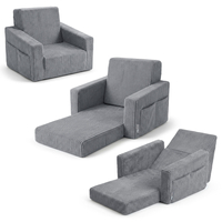 KiddyMoon Folding Children's Foam Armchair 2-in-1 Convertible Sofa for Kids, dark grey, UNI