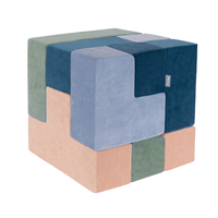 KiddyMoon Soft Foam Cubes with Velvet Cover Building Blocks for Children, laguna blue-forest green-desert pink-ice blue, 9 Pieces