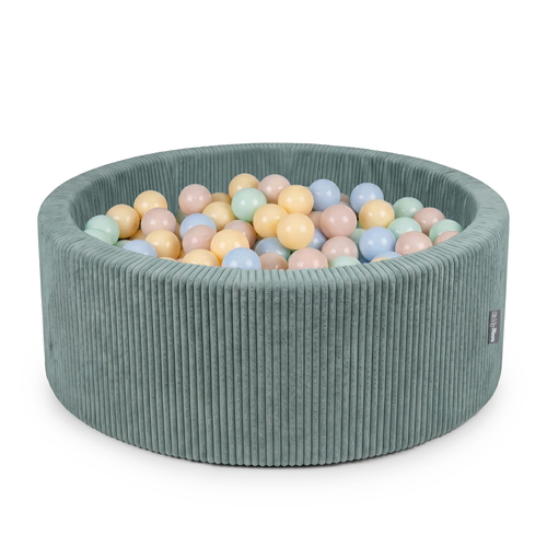 KiddyMoon Ball Pit for Baby and Toddler, Soft Play Ball Pool with ribbed Washable Cover, Green: Pastel Beige/Pastel Blue/Pastel Yellow/Mint, 90 x 30 cm / 200 Balls