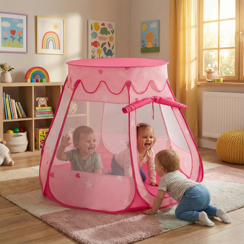 Play Tent For Kids Castle Baby Playhouse For Children With Colorful Balls Pop Up Perfect For Indoor And Outdoor Easy Set Up Includes Carry Bag, pink, 105x90