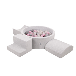 KiddyMoon Foam Playground for Kids with Round Ballpit ( ∅ 7cm/2.75In) Soft Obstacles Course and Ball Pool, Certified Made In The EU, lightgrey:pearl/grey/transparent/powderpink, Ballpit (200 Balls) + Version 6