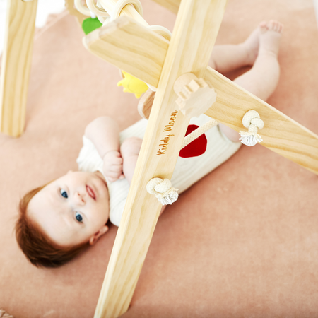 KiddyMoon Wooden Baby Gym for Newborns with Play Mat BT-001, Natural, UNI