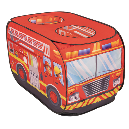 Playhouse Tent Set Fireman Fire Engine And Fire Station Indoor Outdoor Foldable Adventure Toy For Kids Boys Girls Group Activity Pretend Play, red: grey/yellow/red, 300 balls