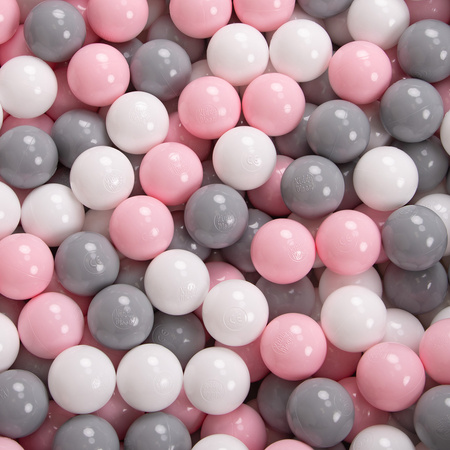 KiddyMoon Foam Playground for Kids with Round Ballpit ( ∅ 7cm/2.75In) Soft Obstacles Course and Ball Pool, Certified Made In The EU, lightgrey:white/grey/powderpink, Ballpit (200 Balls) + Version 4