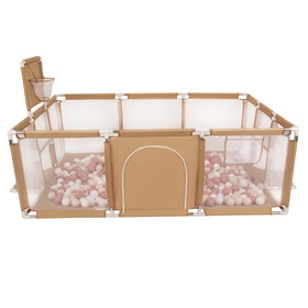 Baby Playpen Big Size Playground with Plastic Balls for Kids, beige:pastel beige/salmon pink/white, 100 balls