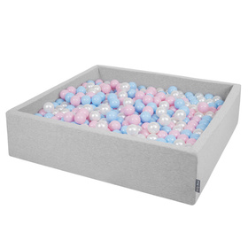 KiddyMoon Soft Ball Pit Square  ∅ 7Cm / 2.75In For Kids, Foam Ball Pool Baby Playballs Children, Made In The EU, light grey:babyblue-powder pink-pearl, 120x30cm/300 balls