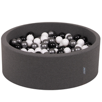 KiddyMoon Baby Foam Ball Pit with Balls ∅ 7cm / 2.75in Made in EU, dark grey:white/black/silver, 90 x 30 cm / 200 Balls