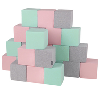 KiddyMoon Soft Foam Building Blocks for Babies & Toddlers, Washable Cotton Zip Cover, 14cm Cubes, Sensory Toy, cubes:light grey-pink-mint, 24 Pieces