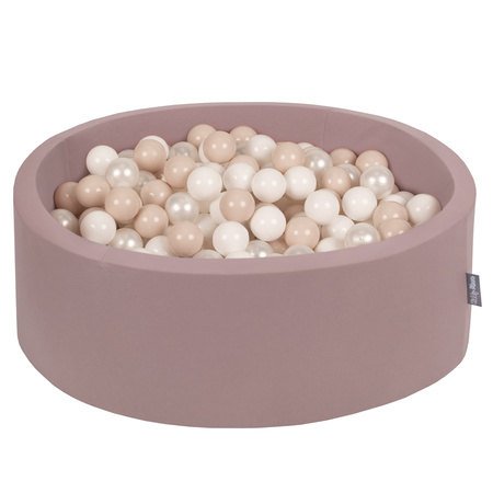 KiddyMoon Baby Foam Ball Pit with Balls ∅ 7cm / 2.75in, heather:pastel beige/white/pearl, 90x30cm/200 balls