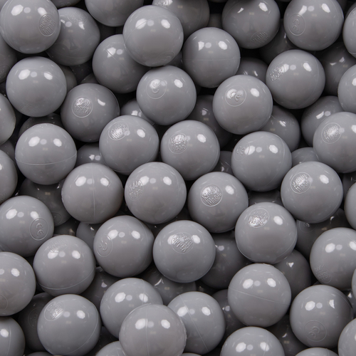 KiddyMoon Soft Plastic Play Balls ∅ 7cm/2.75in Mono-colour certified Made in EU, grey, 300 Balls/7cm-2.75in