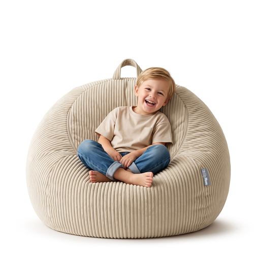KiddyMoon Bean Bag for Children 2-in-1 Storage for Toys 80x80x50cm, beżowy