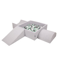 KiddyMoon Foam Playground for Kids with Square Ballpit ( ∅ 7cm/2.75In) Soft Obstacles Course and Ball Pool, Made In The EU, lightgrey:white/grey/mint, Ballpit (200 Balls) + Version 4